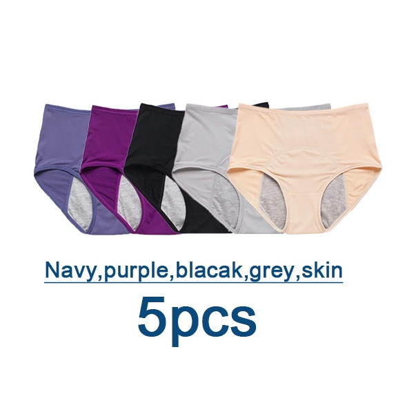 5pc Leak Proof Menstrual Panties Period Underwear Waterproof Briefs Plus Size