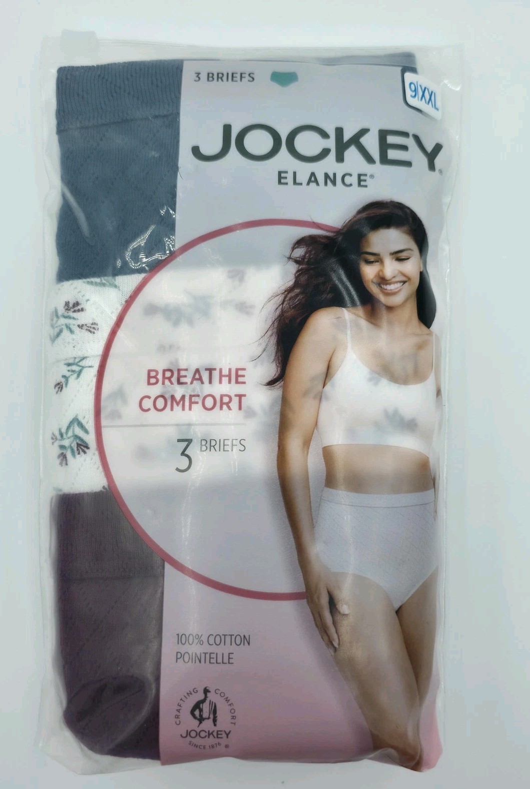 Jockey Elance Breathe Comfort Briefs Womens 9/XXL Multicolor Cotton 3 Pack