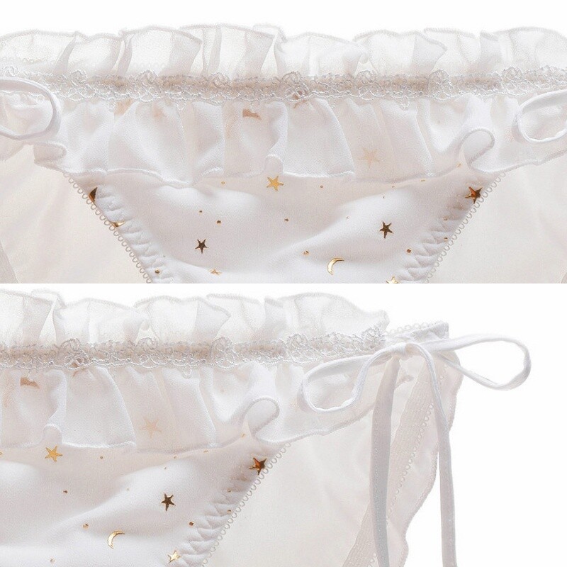 Women Lace Triangle Briefs Tie Side Sparkly Star Panties Panty Plus Size