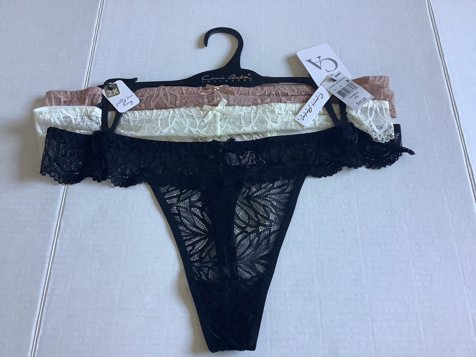 Carrie Amber Intimates Lace Thong 3 Pack Size 2X Black, White, Beige NWT