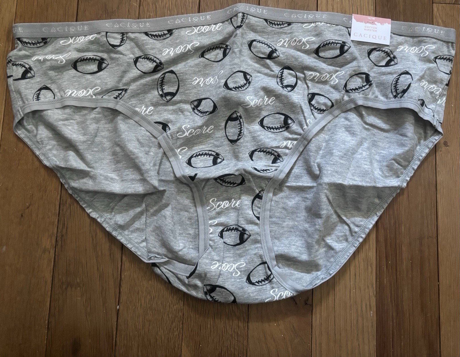 Plus Sz 14/16 Lane Bryant Cacique Hipster Cotton Panty Gray Football Fall Sports