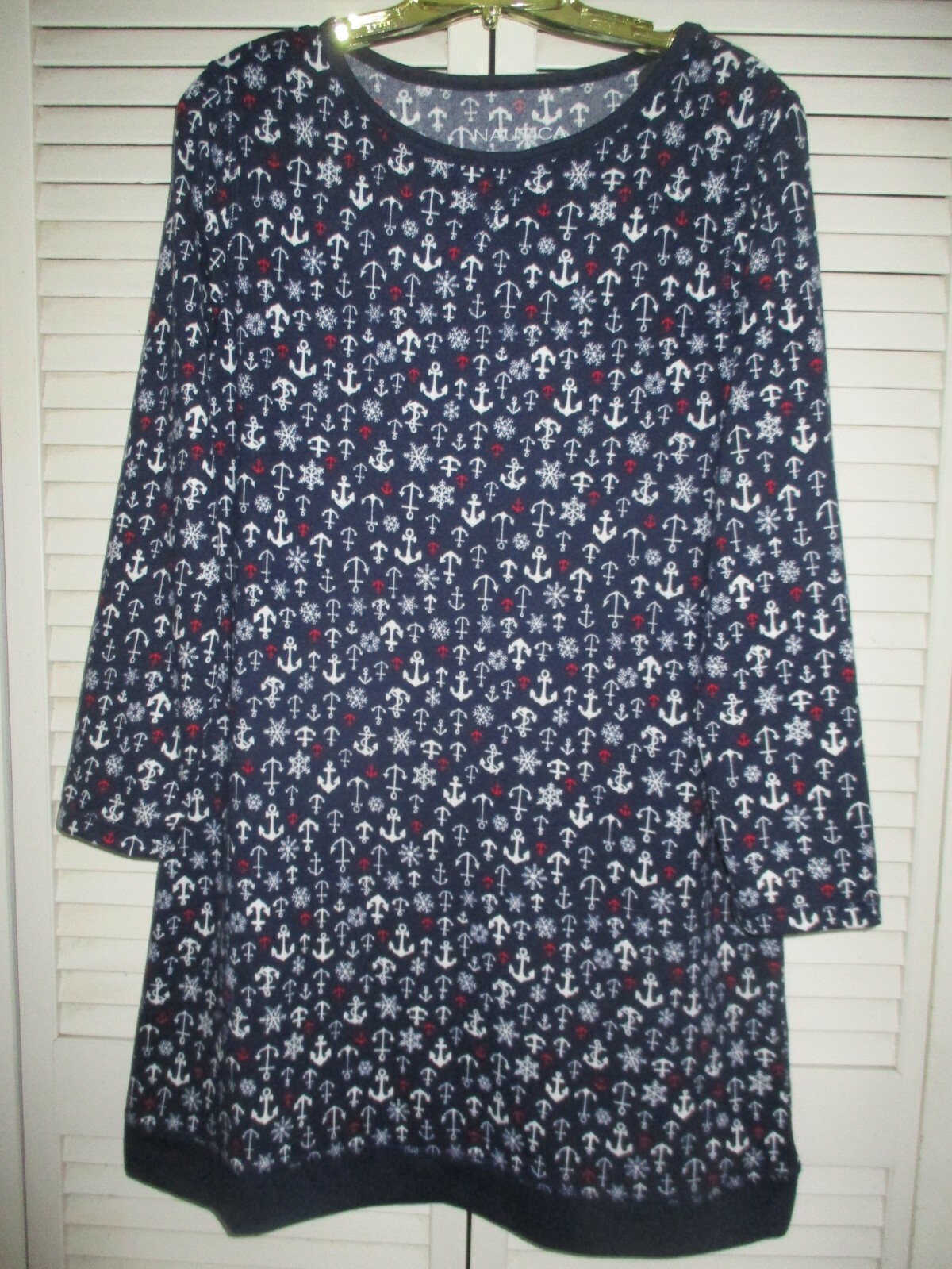 NEW NAUTICA WOMEN’S SLEEPSHIRT COZY SWEATER KNIT LONG SLEEVE NAVY ANCHORS L