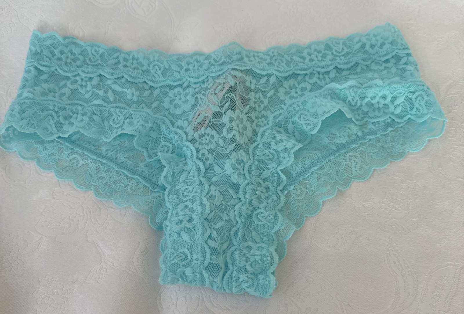 VICTORIA’S SECRET TURQUOISE BLUE S LACE CHEEKY BIKINI PANTIES COTTON NWT