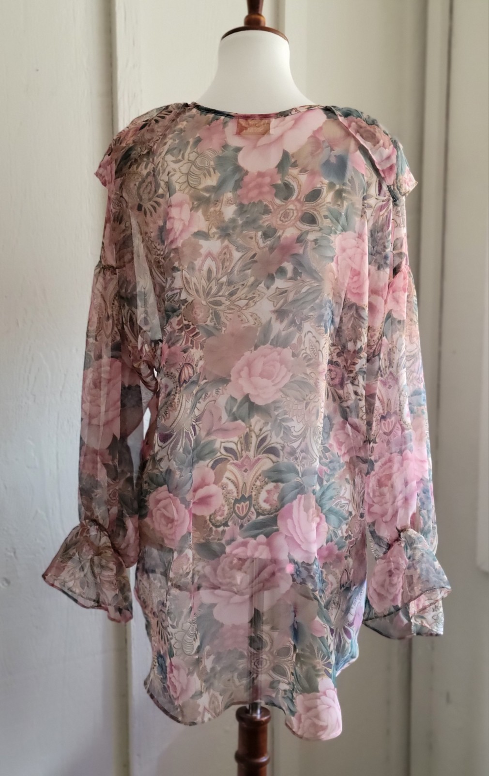 Victoria Secret Gold Label-Elevated Casual-Sheer-Ruffle Blouse & Panty L NWOT