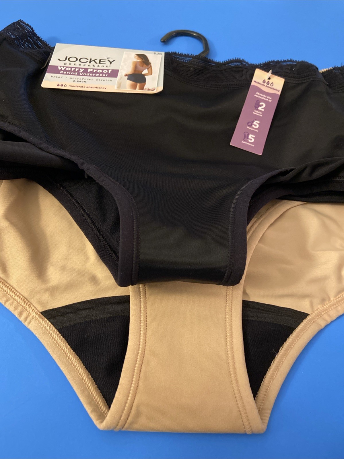 Jockey Set Of 2 ! Black , Nude Worry Proof Period Underwear / Medium /$26