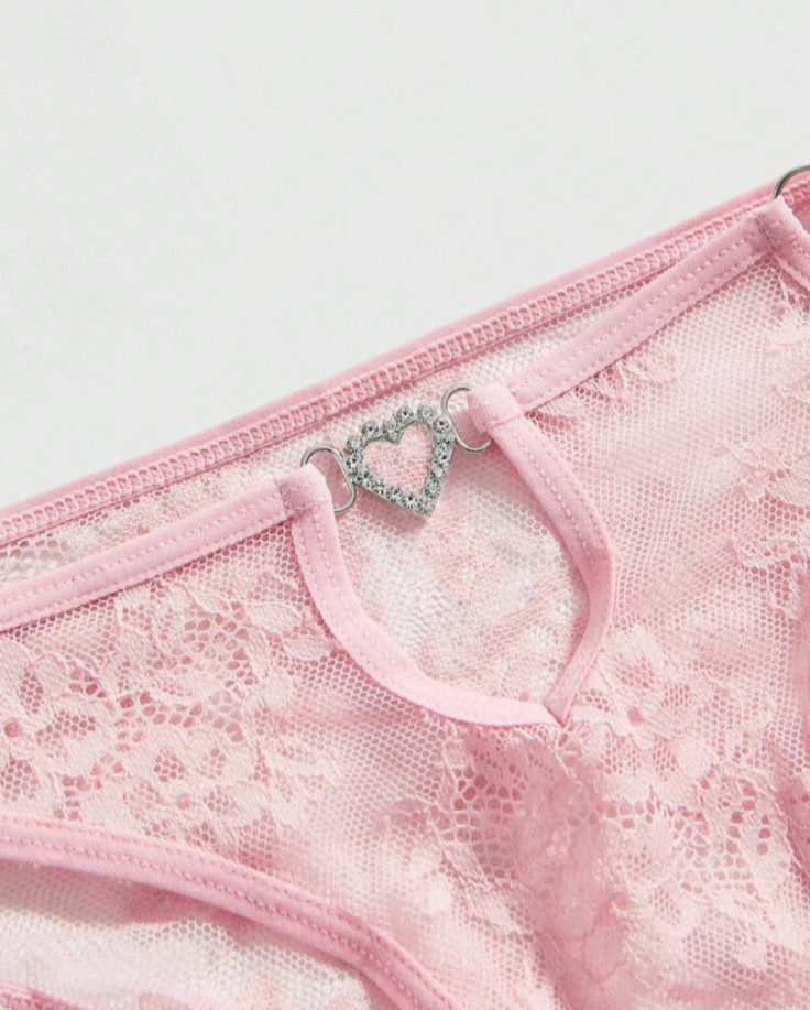 Women’s Kawaii Lolita Low-Rise Pink Lace Brief Panty Rhinestone Heart size L