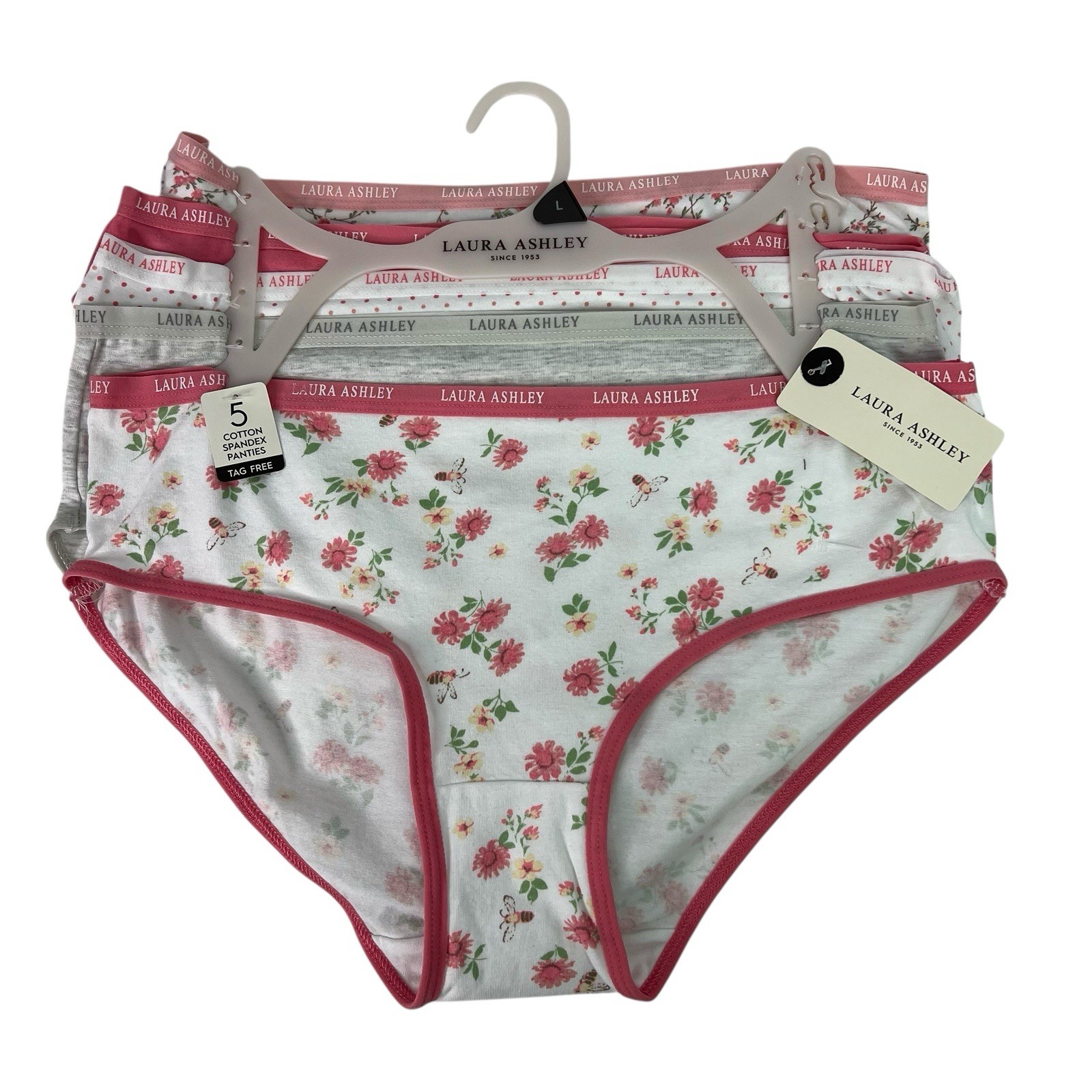 Laura Ashley Women’s Panties Sz Large Pkg/5 Hipsters Multi Colors Tagless