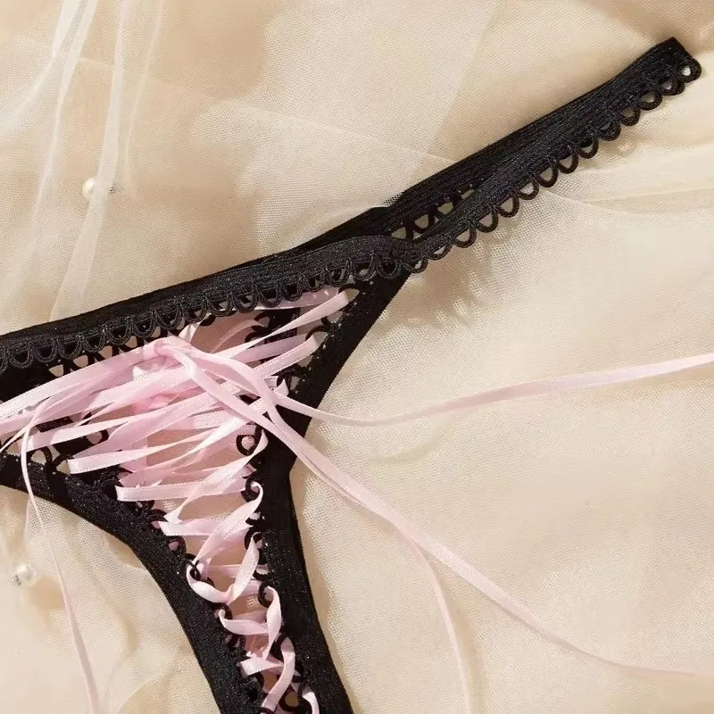 1pc Lace Up Thongs Panties Crochet Strap Bandage G-string Sexy Women Lingerie