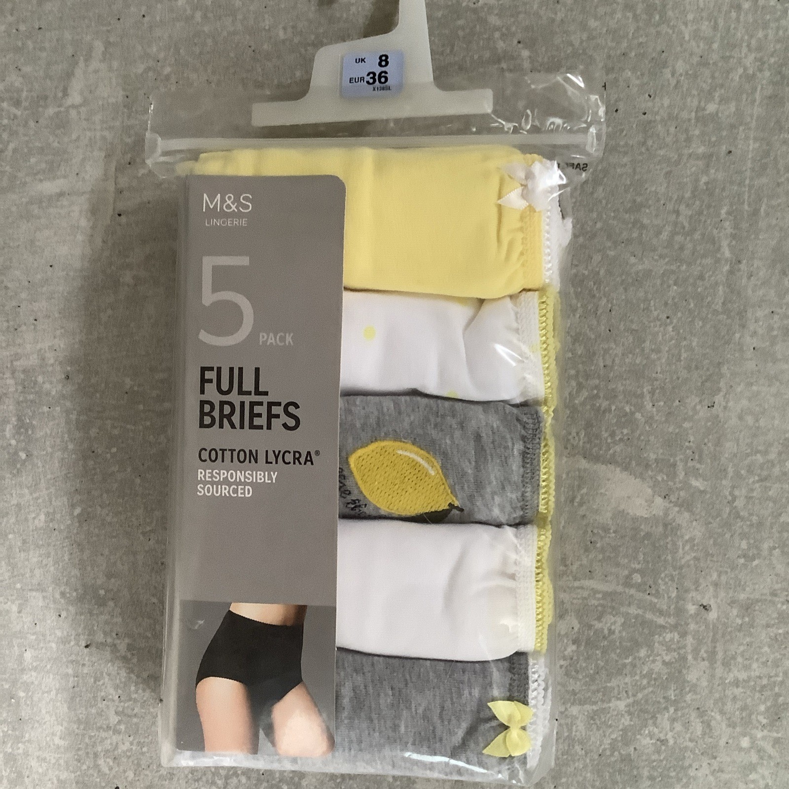 Marks & Spence Ladies 5 Pack Cotton Lycra Full Briefs Knickers Size 8 Yellow Mix