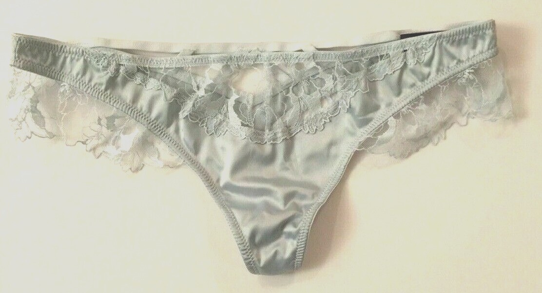 Victorias Secret Very Sexy Blue Embroidered Thong Panties Size M Floral Lace NWT