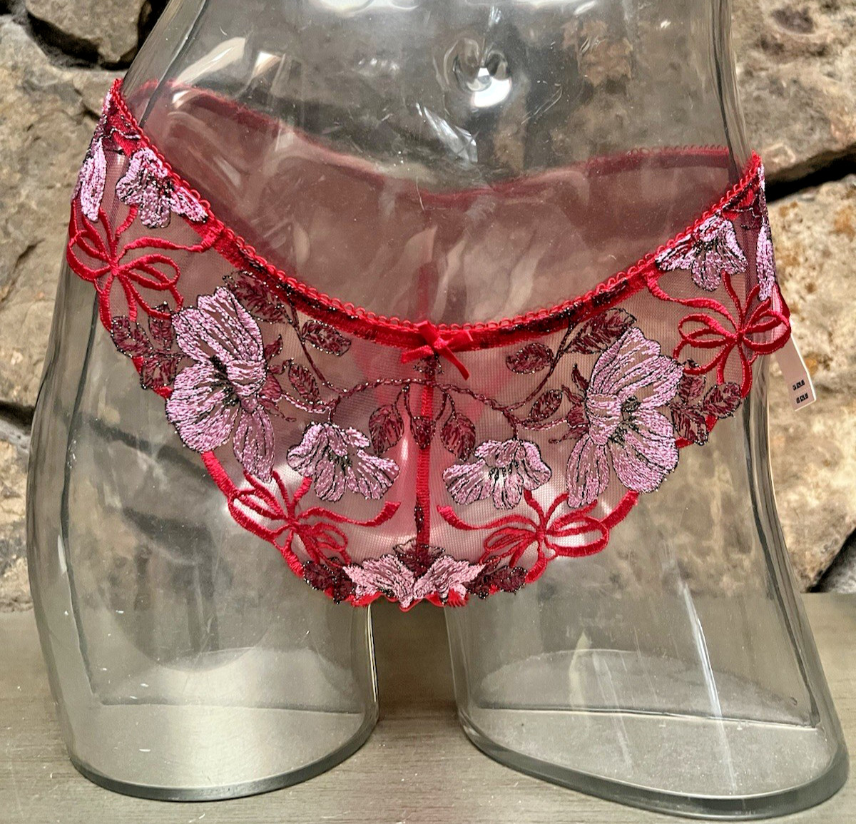 Victoria’s Secret DREAM ANGELS BRAZILIAN Red Floral Embroidery Panty Sz S NWT$29