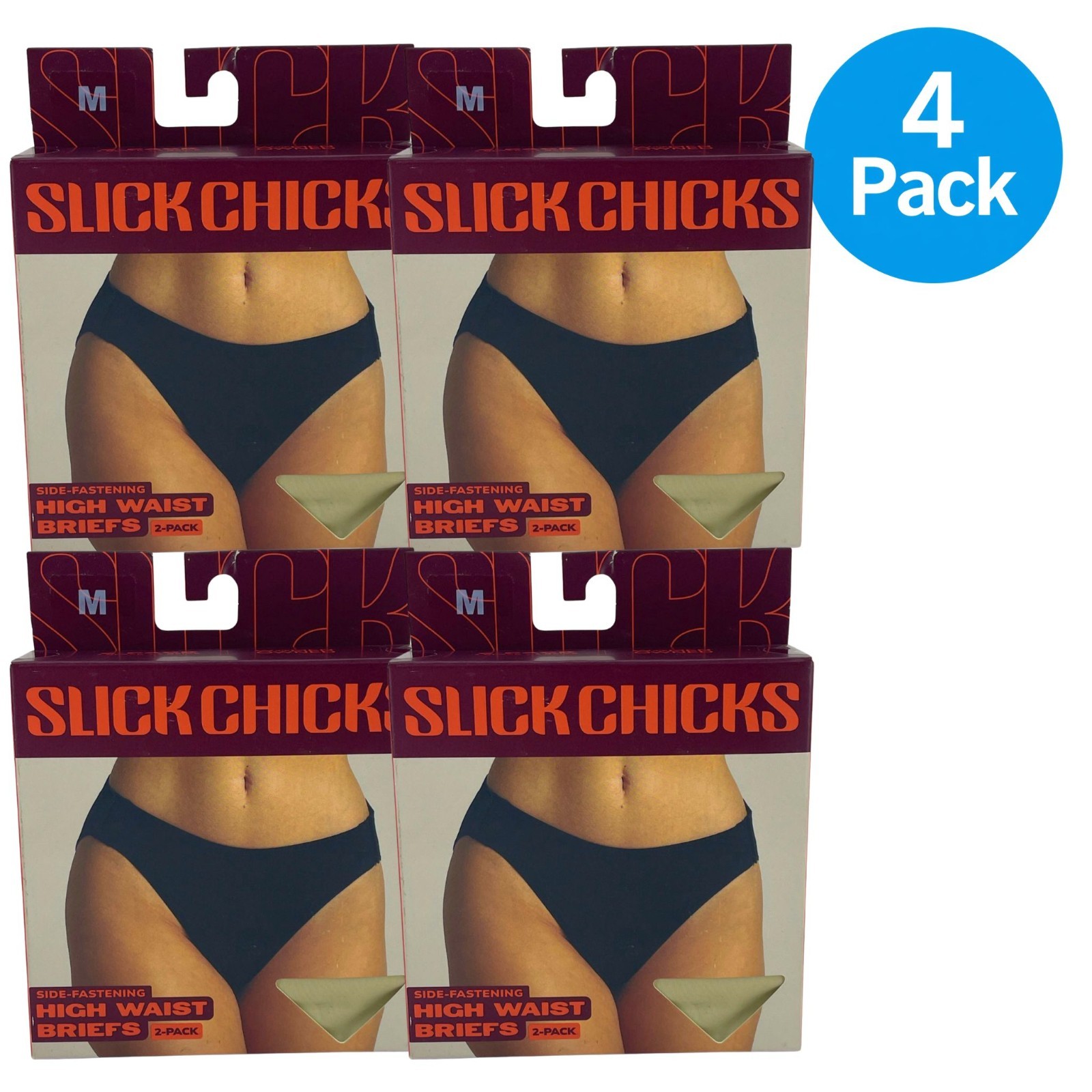 Slick Chicks Side-Fastening High Waist Briefs Underwear Black Beige Medium 4 Pac