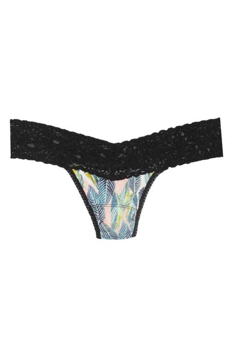 Hanky Panky 6334SN Tropical Print Modal Jersey Black Lace Mid Rise Thong – O/S