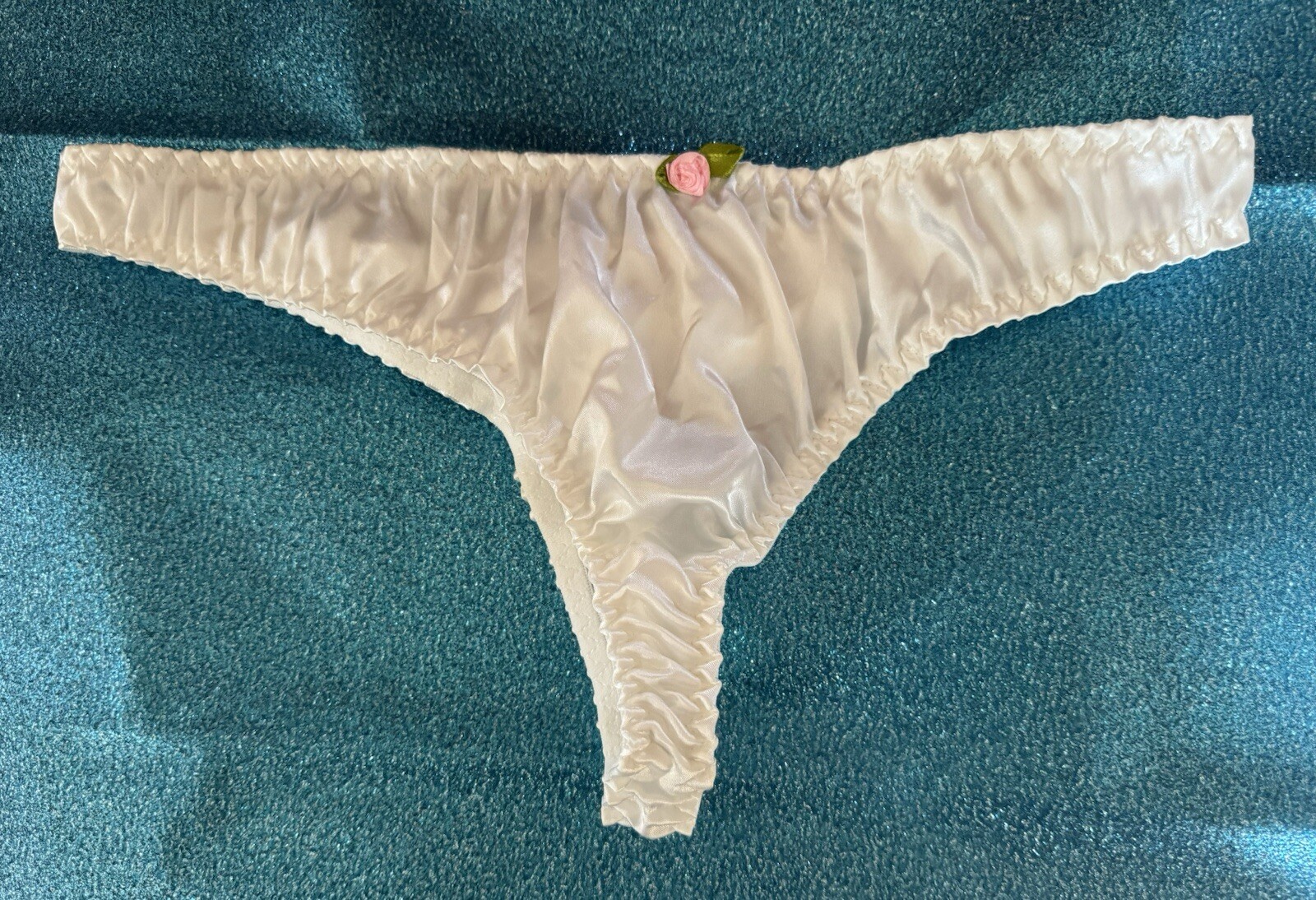 Vtg Early 2000 Y2K Style Pure White Silky Satin Thong Panties Sz XL