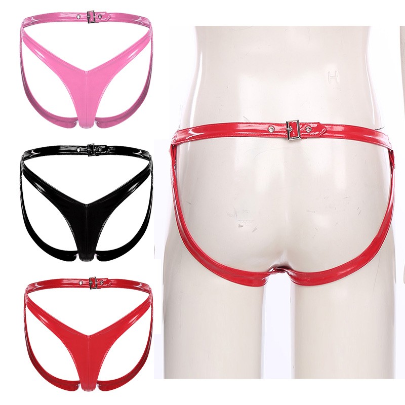 Women Briefs Metallic Bikini Wet Look Sleepwear Patent Leather Underwear Shiny