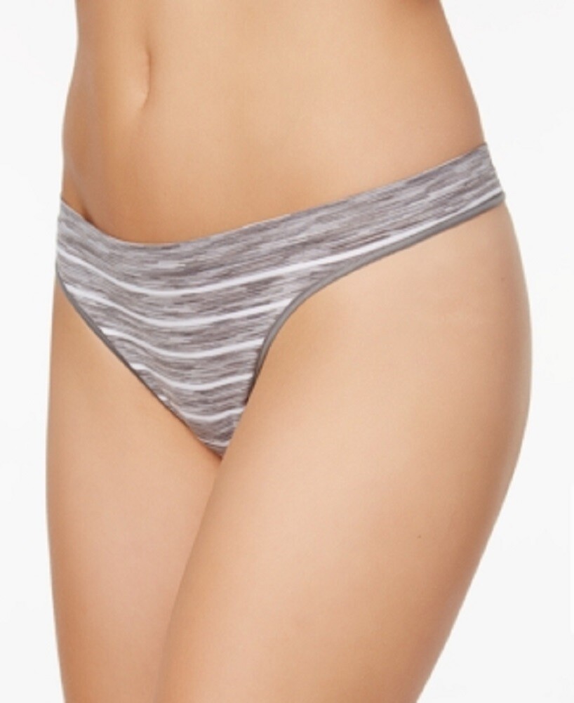 Jenni by Jennifer Moore Women’s Seamless Thong Underwear, Gray Stripe