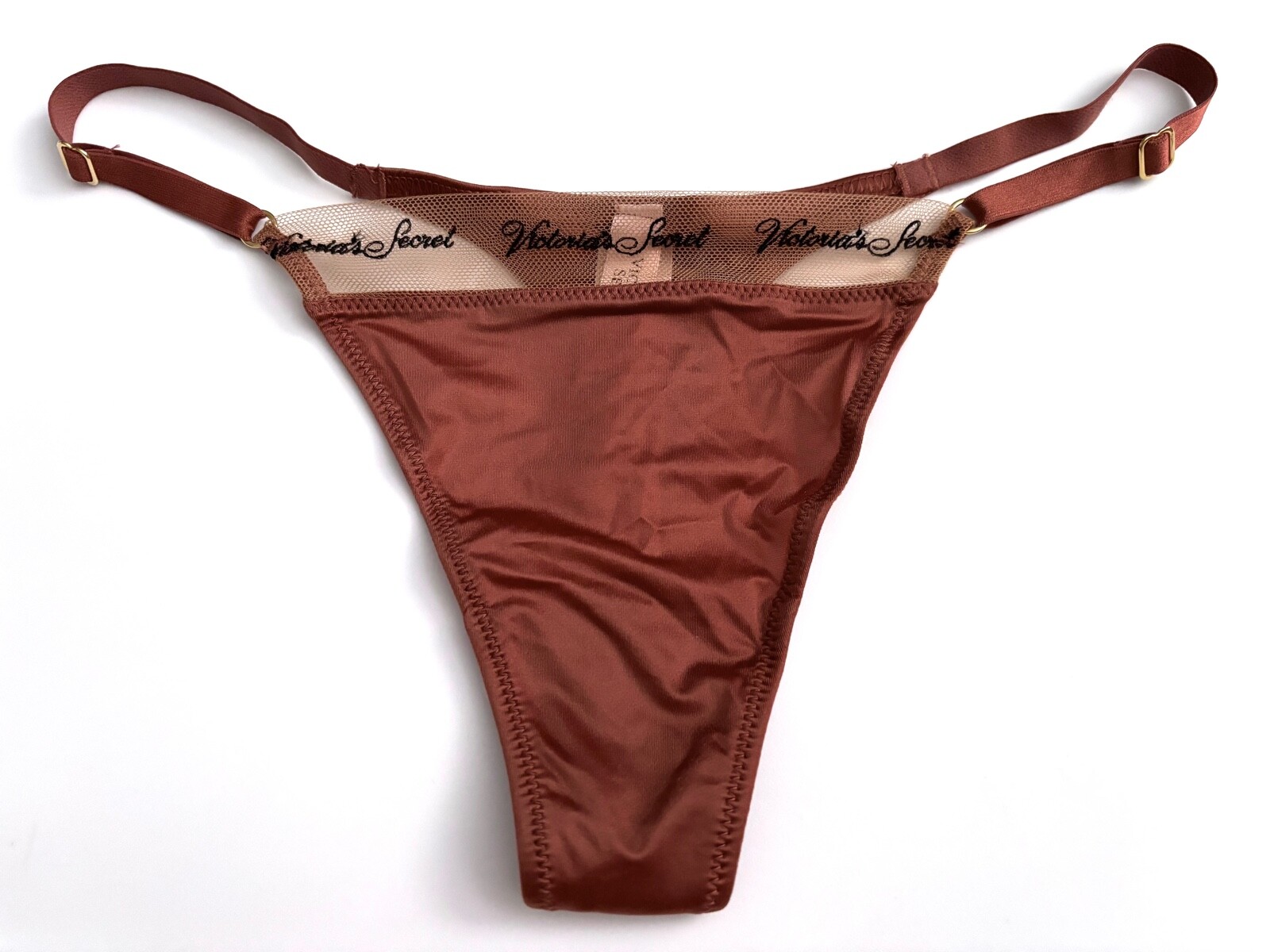 Victoria’s Secret Thong Panty Nwt Clay Brown Soft & Smooth w/ Mesh Logo S M XL