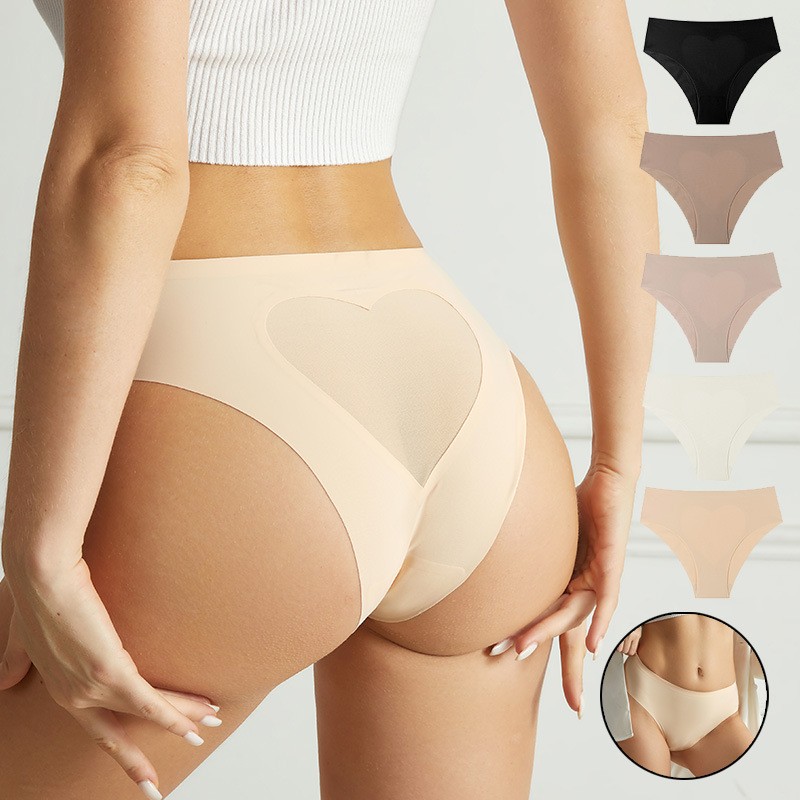 5 Pack Womens Heart Seamless Undewear Panties Solid Stretch No Show Bikini Panty
