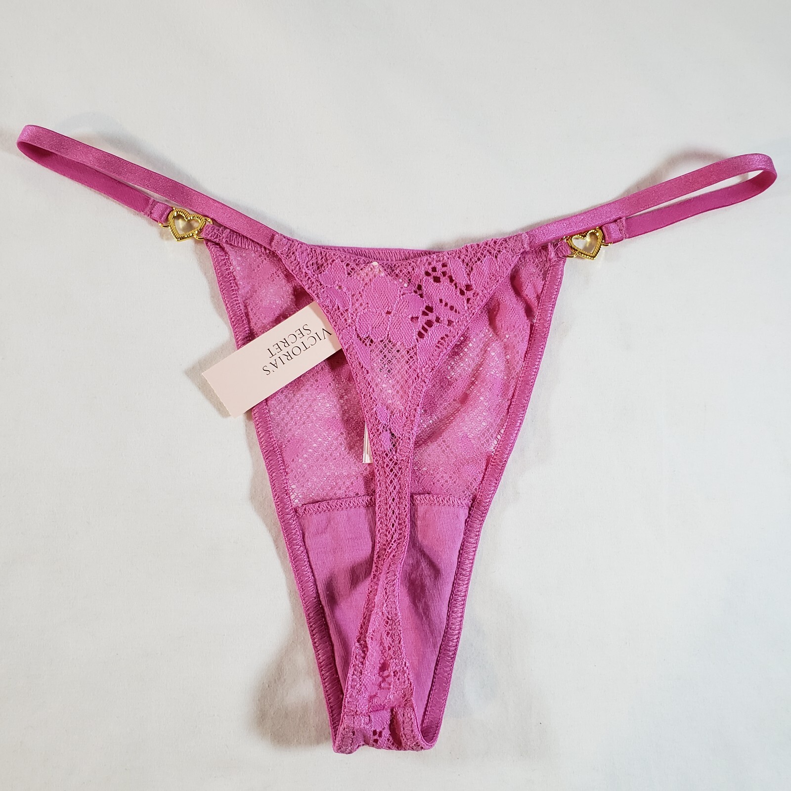 Victoria’s Secret Medium Dream Angels Lace Rhinestone Heart Hardware Thong Pink