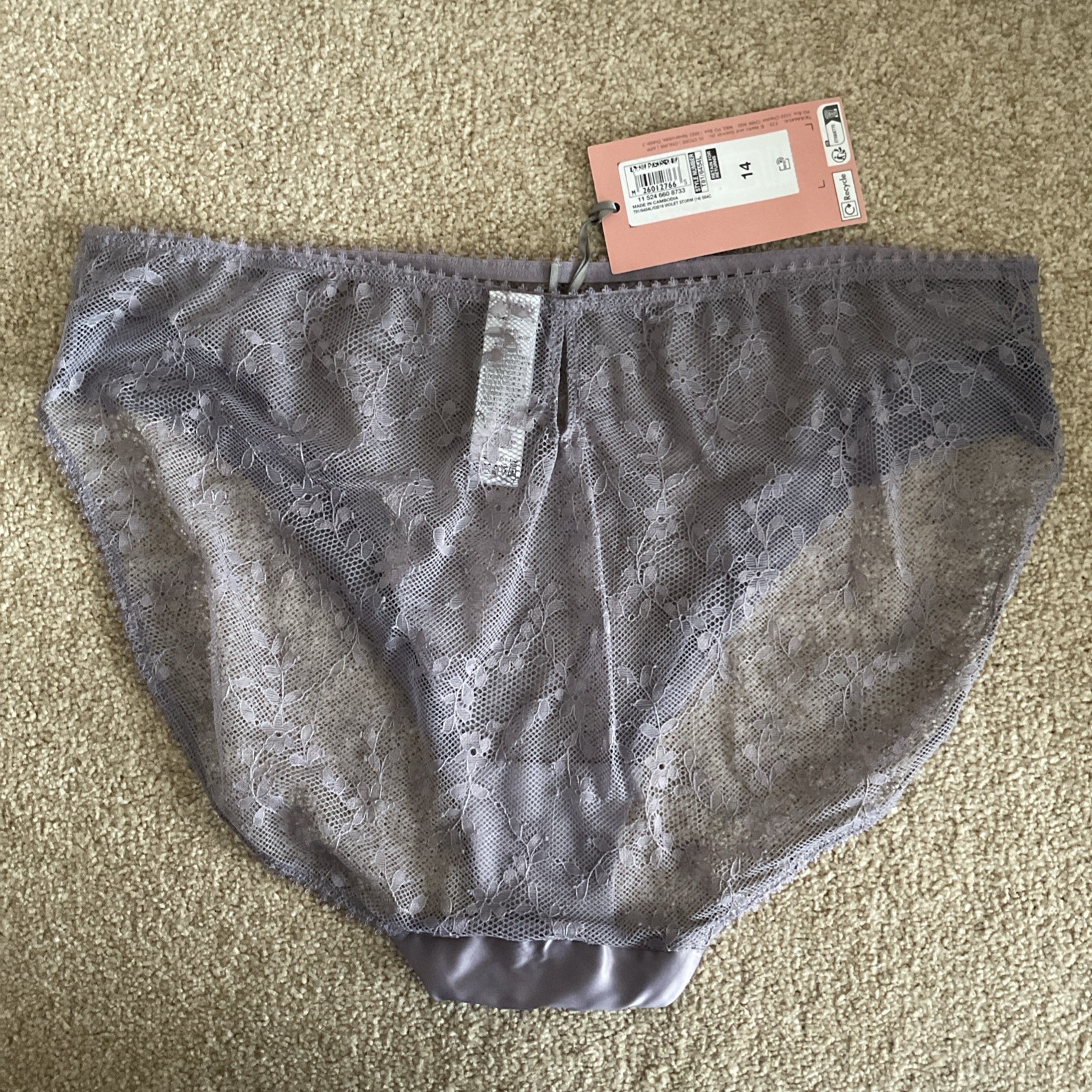 M&S Size 14 Rosie Rosa High Leg Knickers Lace With Touches Of Satin Violet Storm