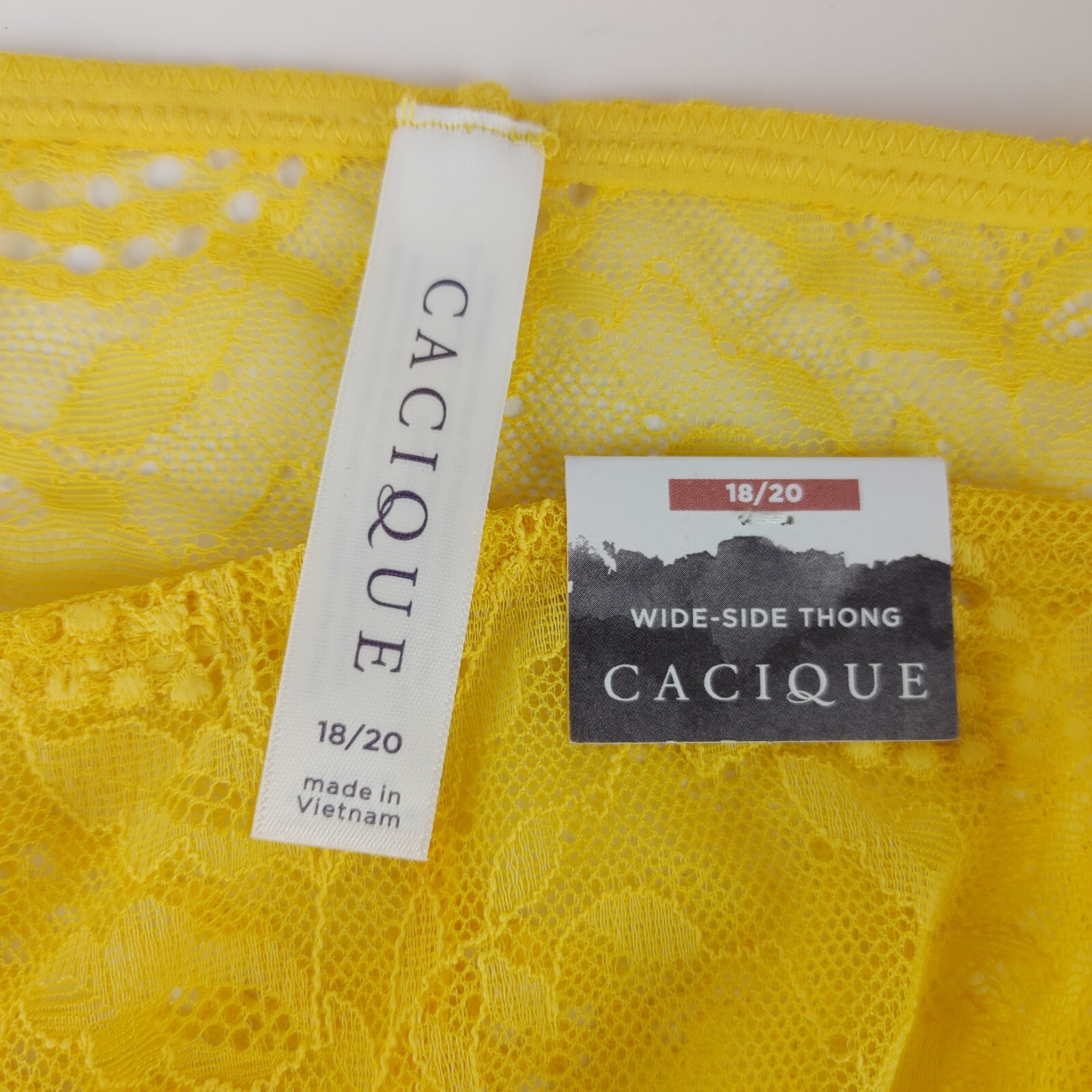 Lane Bryant Cacique Wide Side Thong Hook & Eye Plus Panties W/ Lace Yellow 18/20
