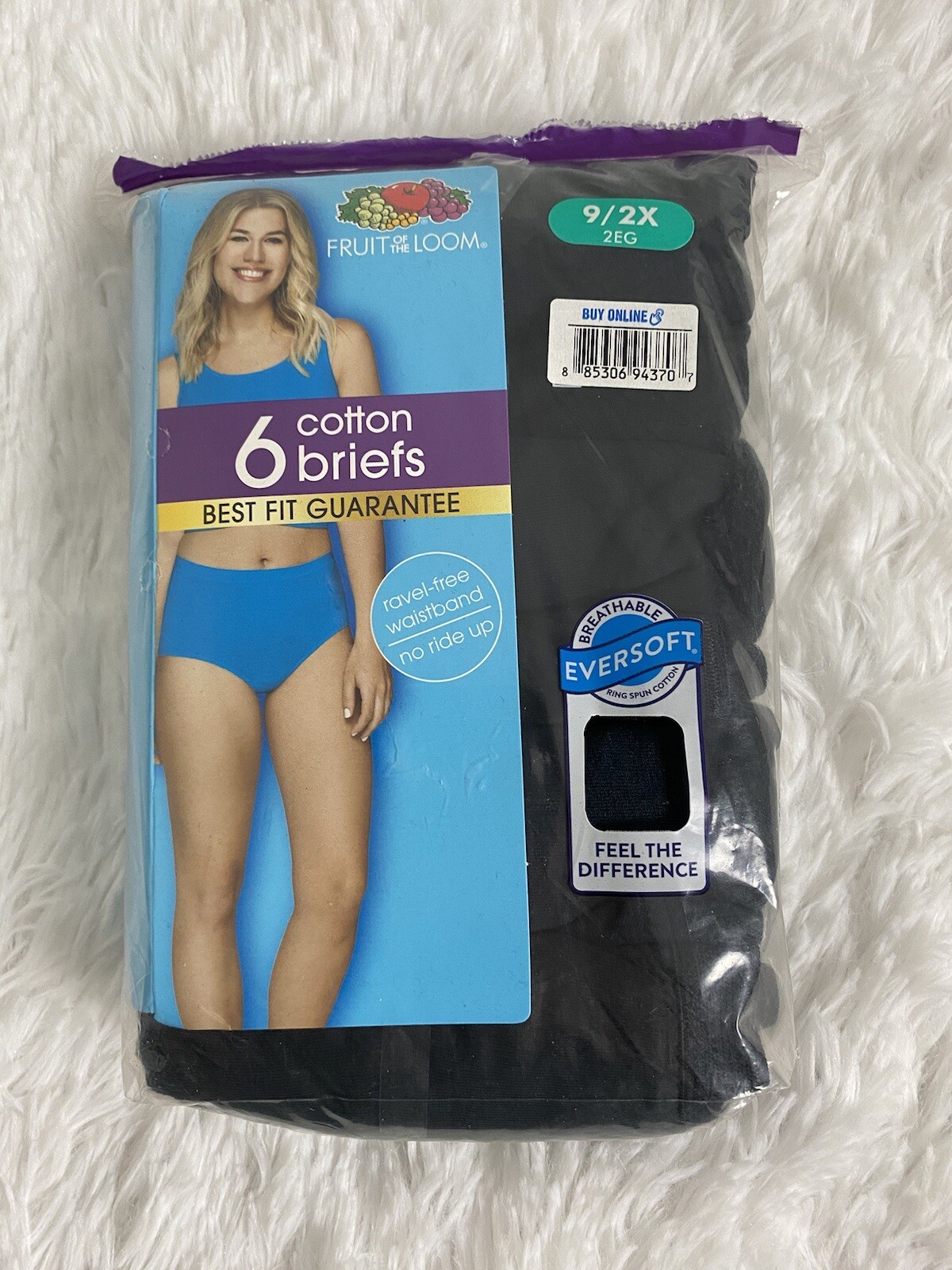 Fruit of The Loom Cotton Briefs Underwear Panties Women’s Size 9-2X Black 6 Pack