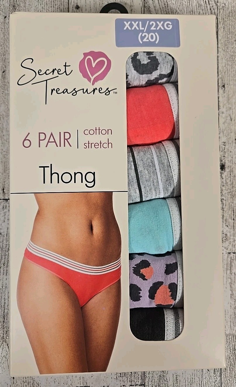 Secret Treasures THONG 2X (20) Underwear 6pk Leopard Gray Coral NEW