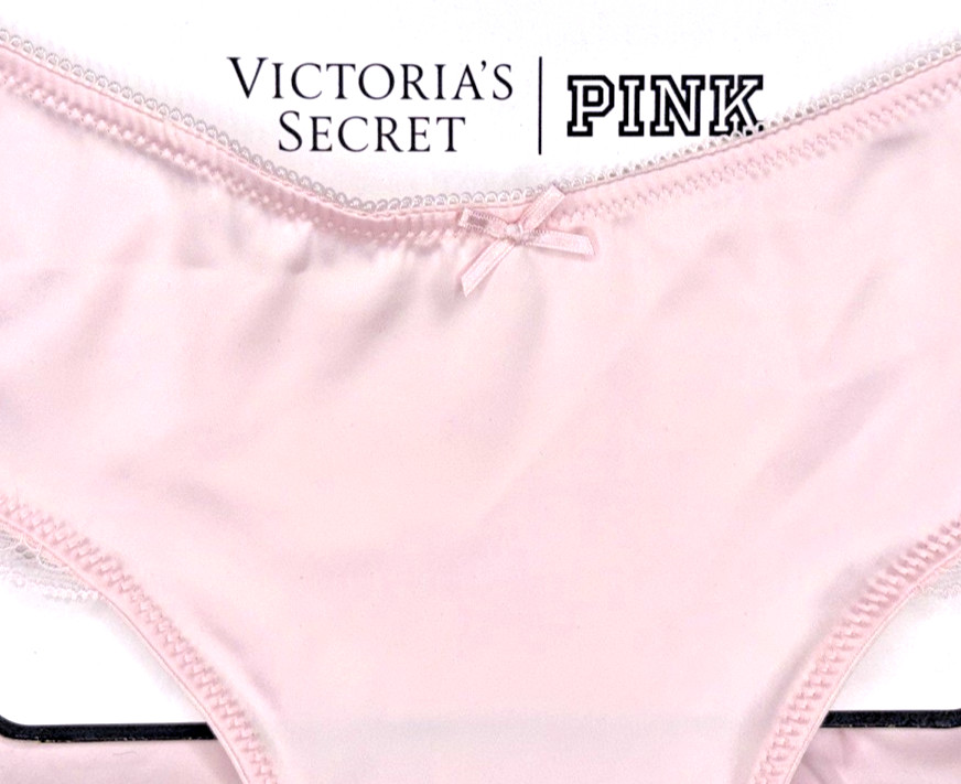 Victorias Secret Tease NWT Medium Pink Satin Kiss High Leg Cheeky Panty Sexy Bow