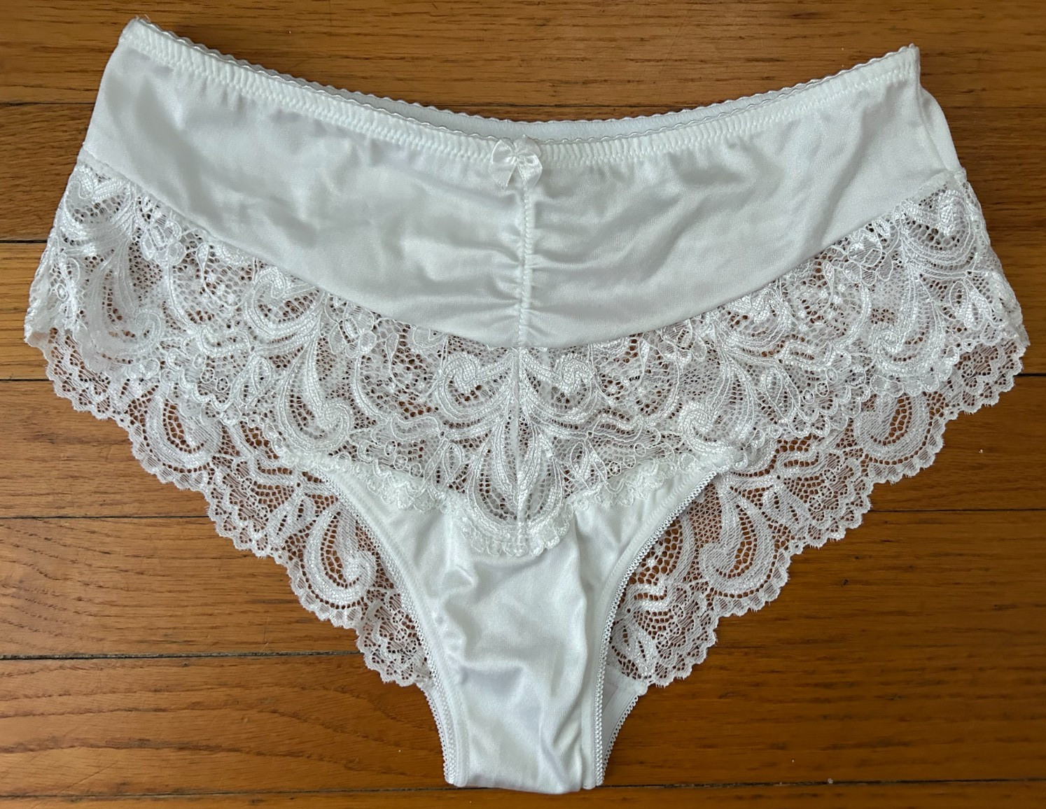Womens M/L White Lace High Waisted Panties Wide Sides Briefs Lingerie Underwear