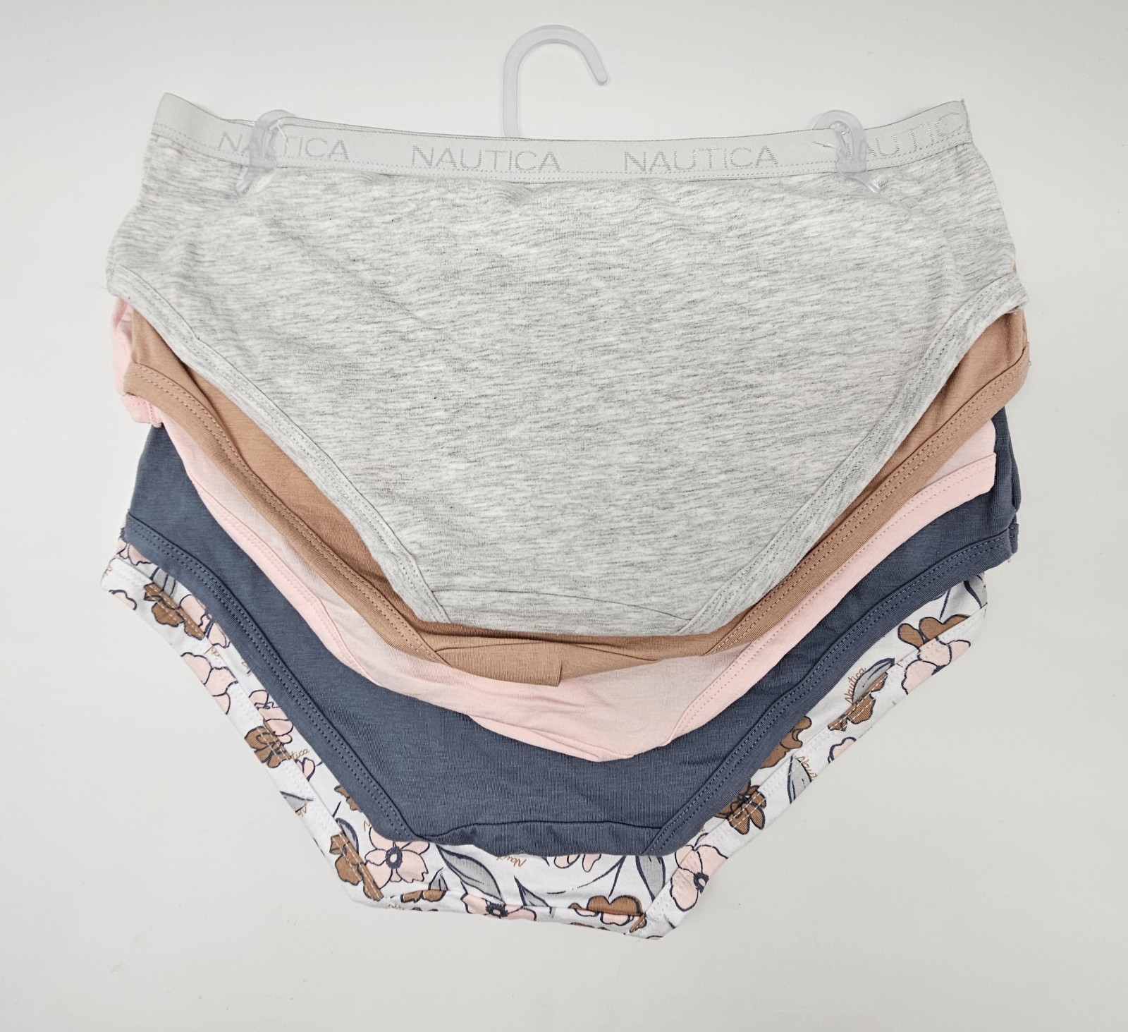 NAUTICA 5 Pack Women S M L XL Cotton Hipster Logo Panties Gray Beige Pink Blue