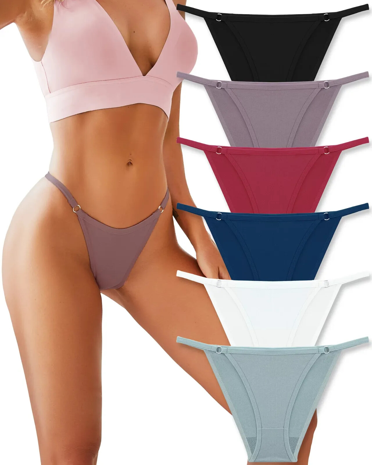 Finetoo 6 Pack Cotton Underwear for Women Adjustment String Waistband
