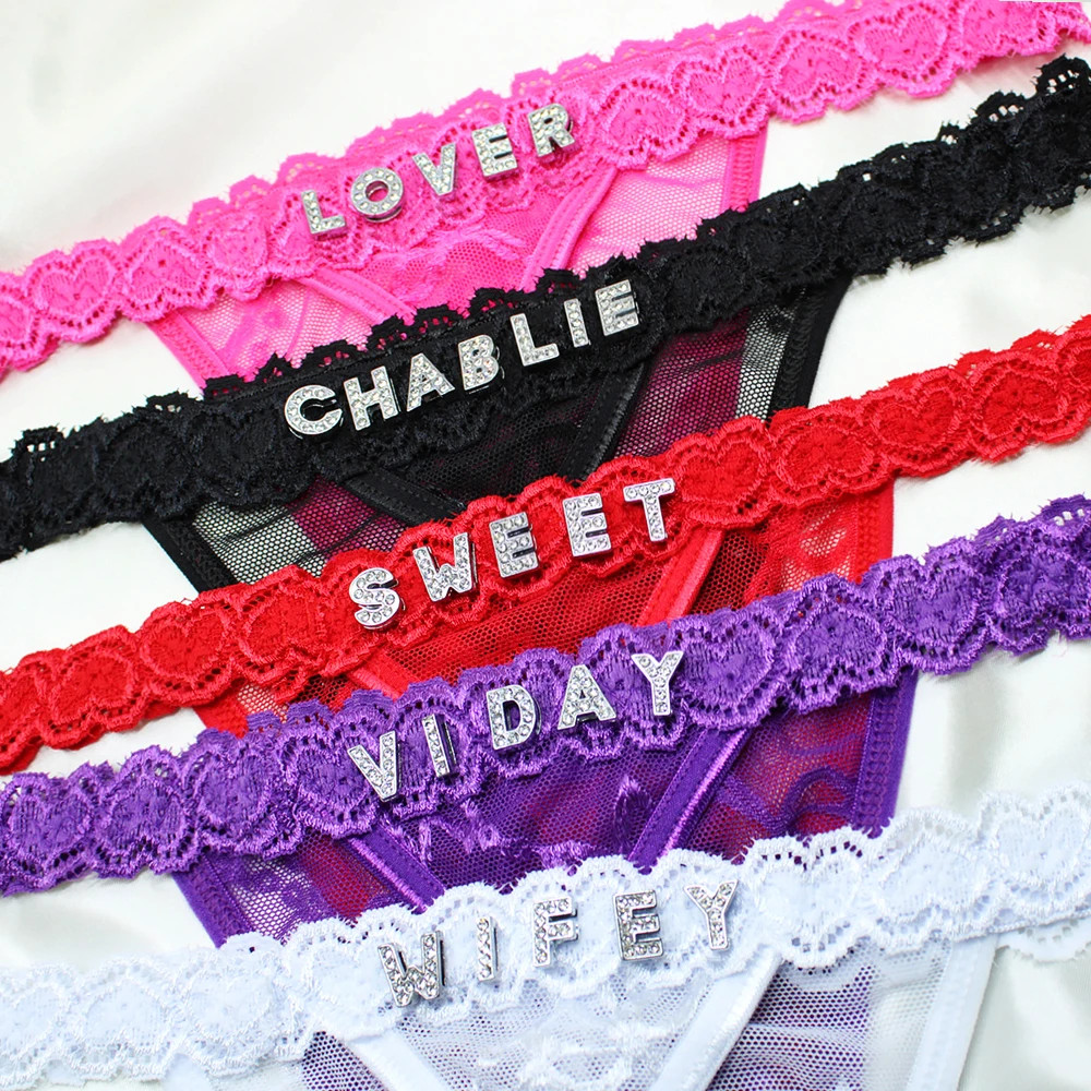 Custom Letters Thong Panties Boyfriend Name Crystal Letter G-String Underwear W3
