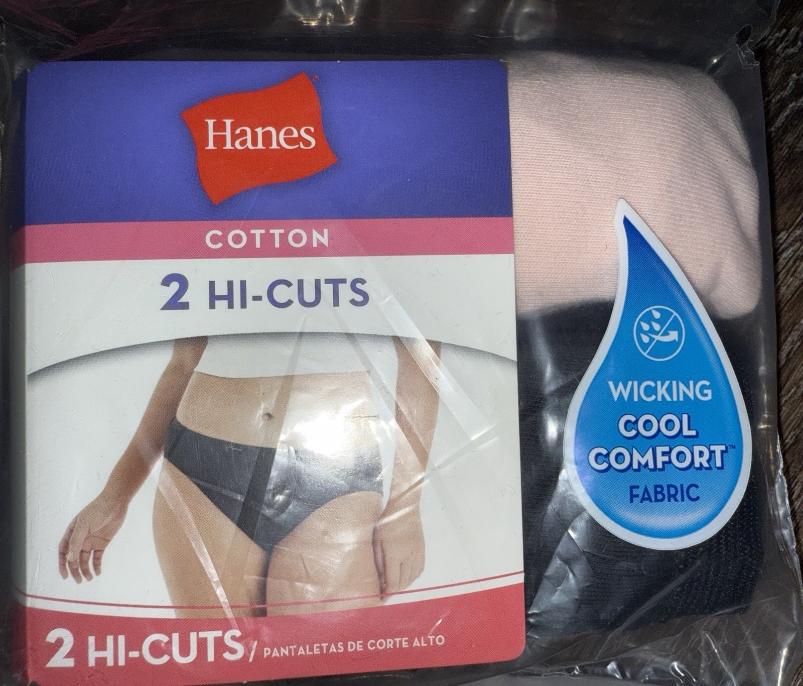 Hanes ~ 2-Pair Women’s Hi-Cut Underwear Panties 100% Cotton Pink Black ~ XL/8