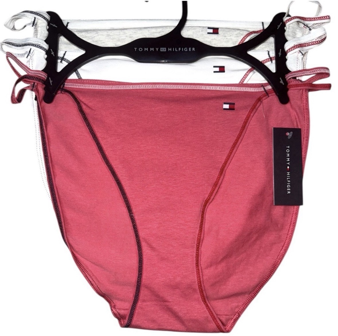 TOMMY HILFIGER Womens Size L 3-Pack Cotton Blend String Bikini Panties