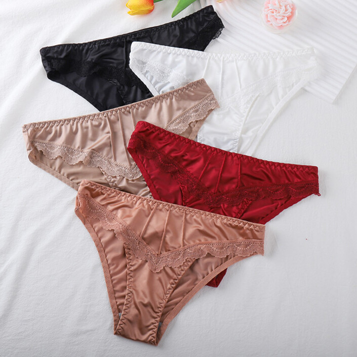 5PCS/LOT Sexy Womens Silky Satin Panties Briefs Ladies Underpants Lingeries Pack