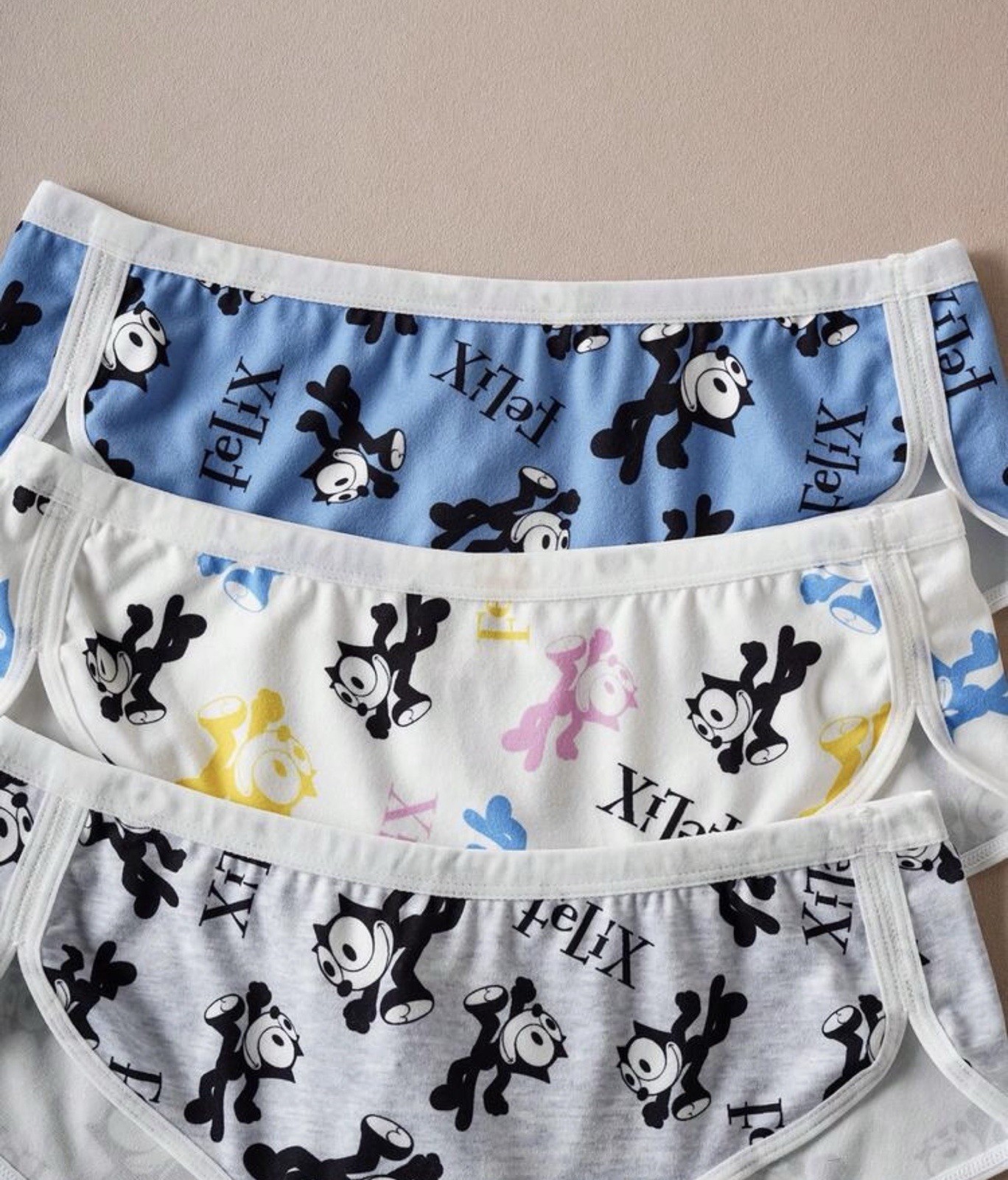 Women’s Teen Felix the Cat Blue Gray Bikini Kawaii Panties Cartoon 3pk Medium