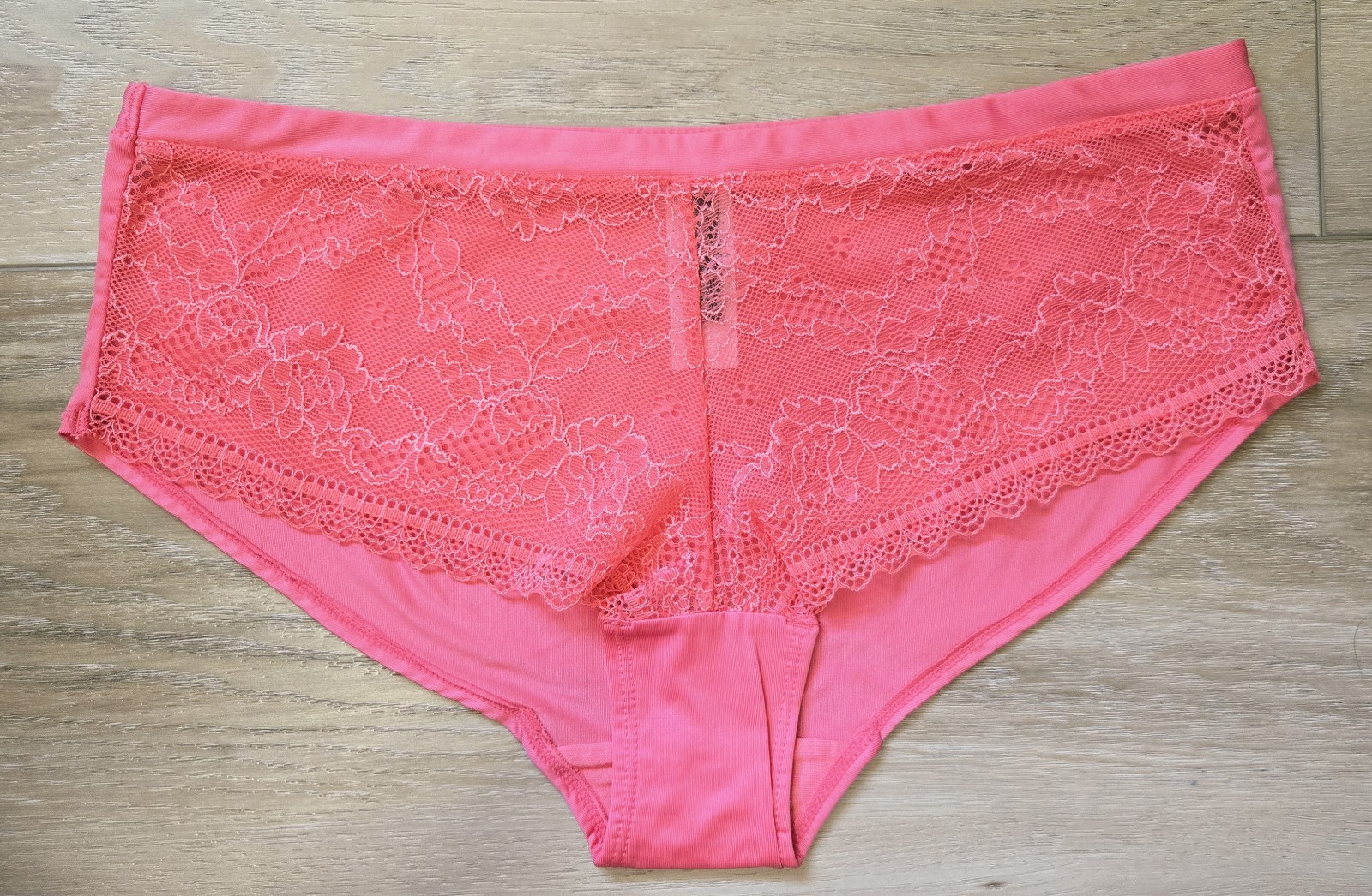 Marie Meili Coral Silky Smooth Satin Sheer Lace Hipster Panties US L UK 14