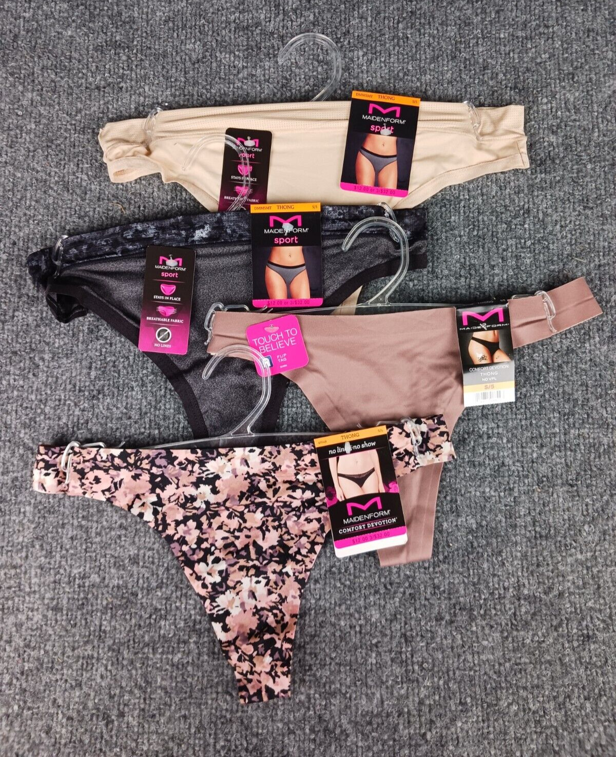 4 PACK MIXED LOT MAIDENFORM THONG NO LINES NO SHOW SMALL 5