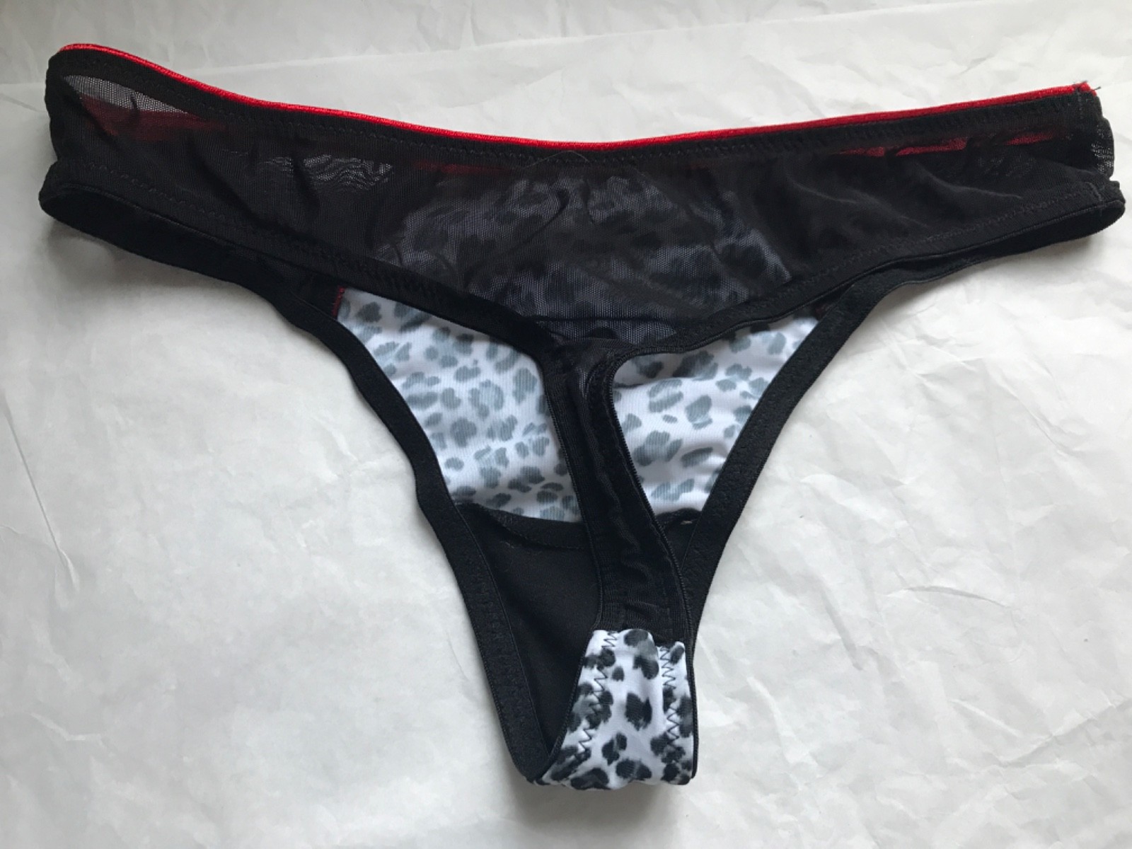 Black red animal print thong string new uk 10/12 mesh thong
