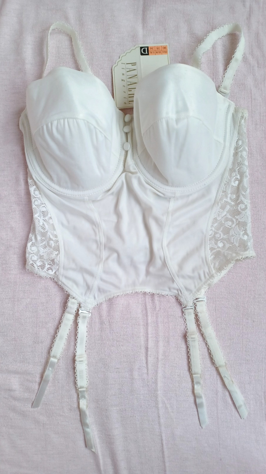 PANACHE Lingerie Beautiful Cream Smooth Satin Side Lace Suspender Basque Sze 34D