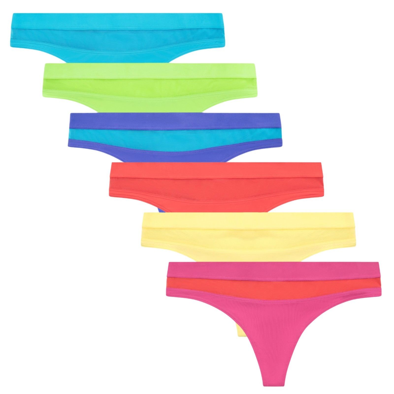 No Boundaries 6Pk Mesh Madness Thong, S, NWT pink, orange, yellow, Blue, Green