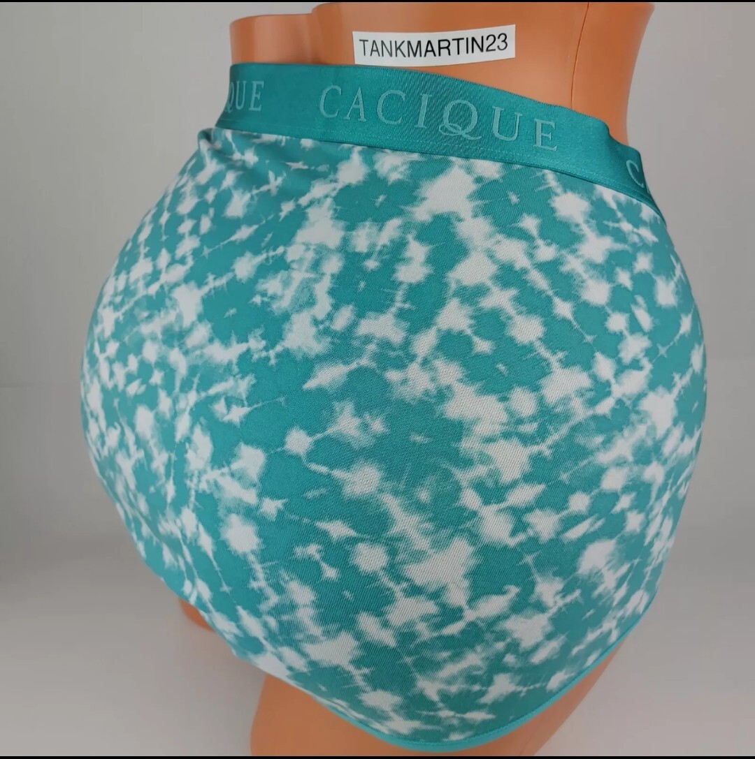 LANE BRYANT CACIQUE 22/24 TEAL BLUE WHITE TIE DYE COTTON FULL BRIEF PANTIES PLUS