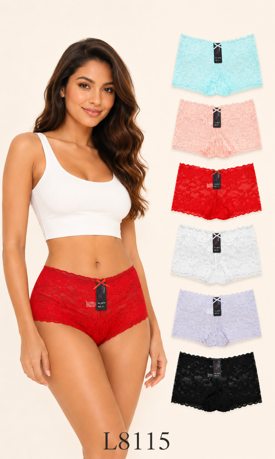 6pc Women’s Sexy Floral Lace Boyshort Panties-Soft stretch Mid-Rise Boxer Briefs
