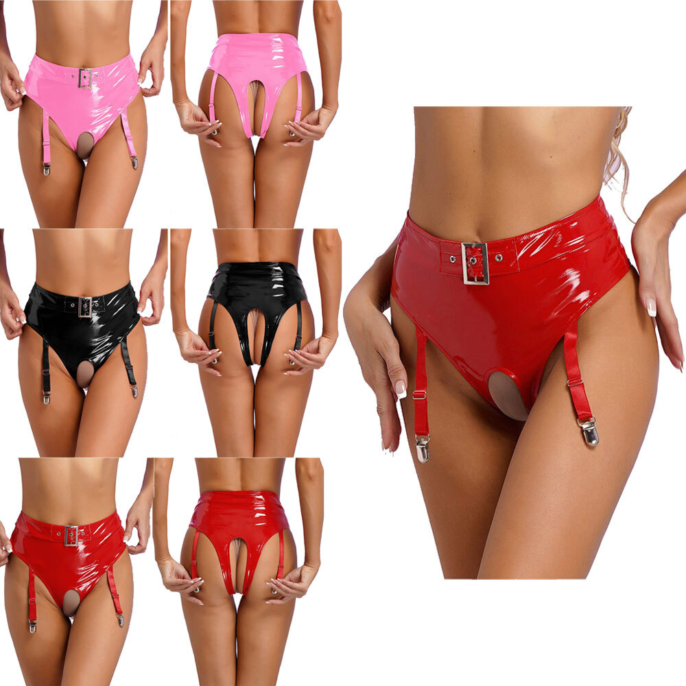 US Women Metallic Underwear Leather Thong Exotic Boxer Shorts Open Crotch Briefs