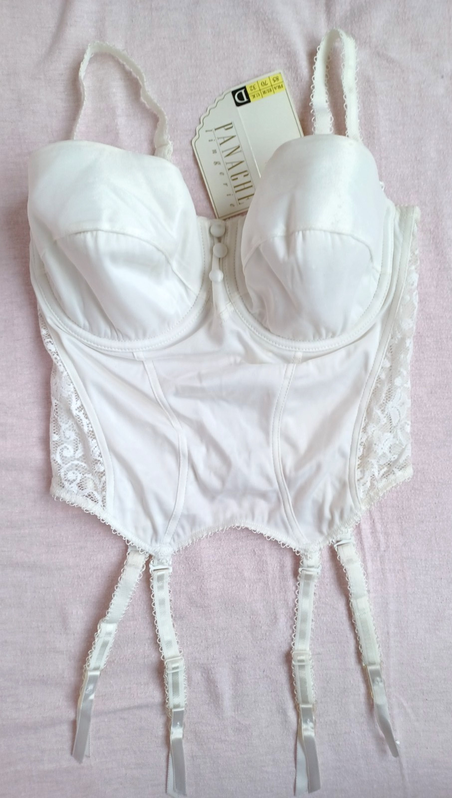 PANACHE Lingerie Beautiful Cream Smooth Satin Side Lace Suspender Basque Sze 32D