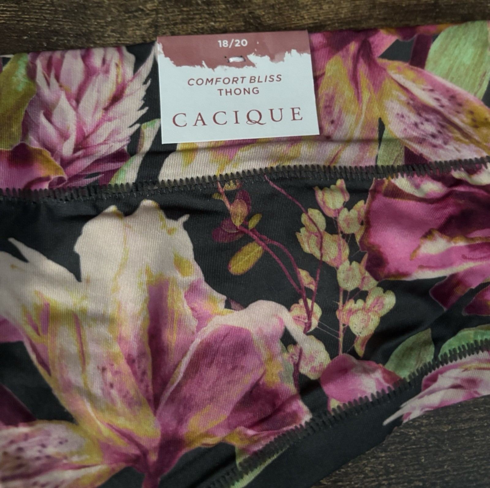Plus Size 18/20 Lane Bryant Cacique Comfort Bliss Thong Nylon Gray Pink Flower