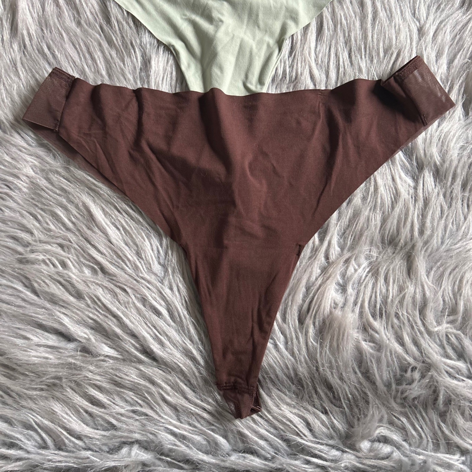 Joyspun Thong Womens Size XL (16-18) Panty Green & Brown Mesh Back Panties