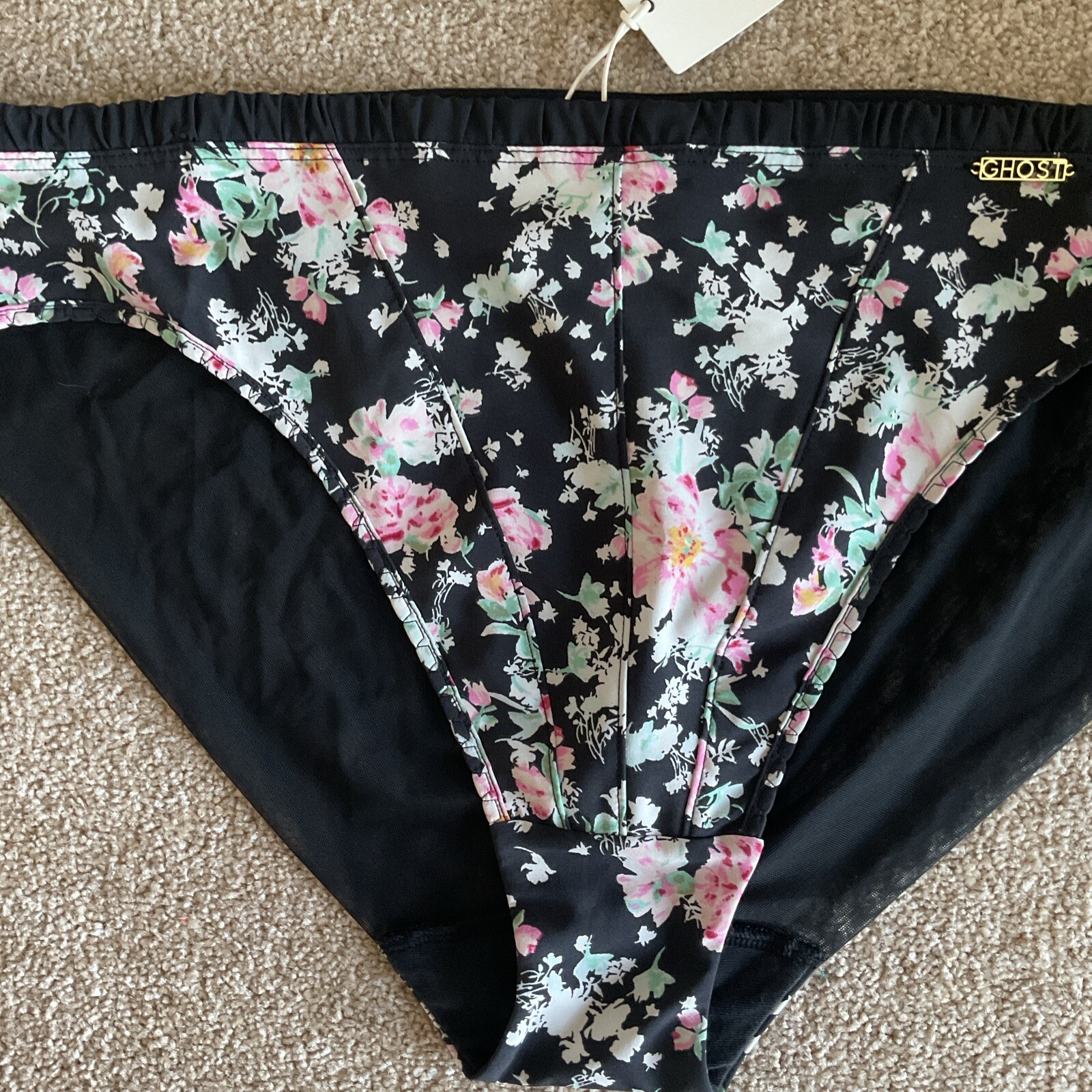 M&S Size 14 X Ghost Pretty High Leg Knickers Black Mix Pink Floral Soft