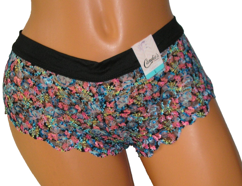 Panties Lingerie Candie’s Floral Lace Cheeky Boyshorts, Large Adult Gift