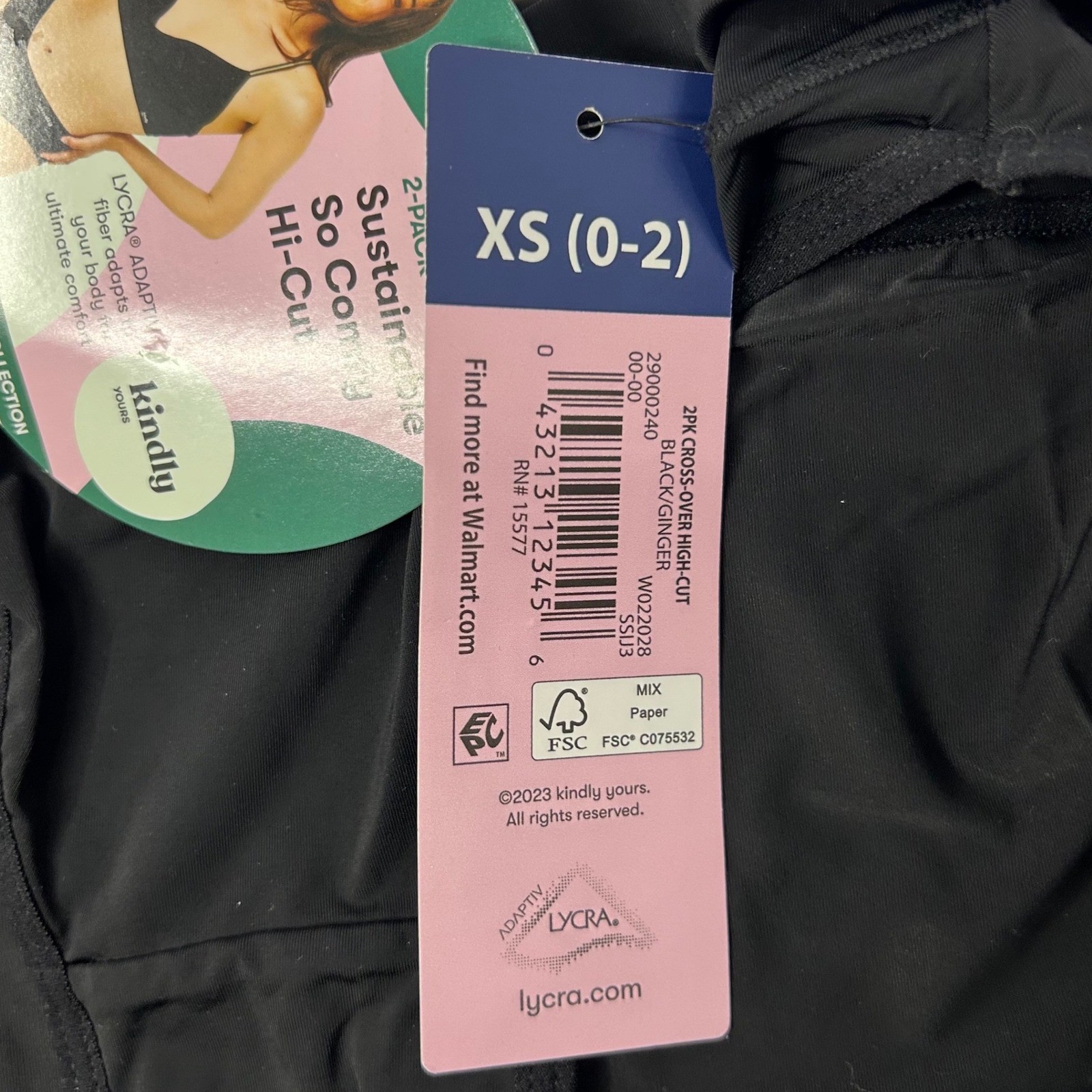 Kindly Yours 2-Pack Sustainable So Comfy Hi-Cut Panties Black XS 0-2 New